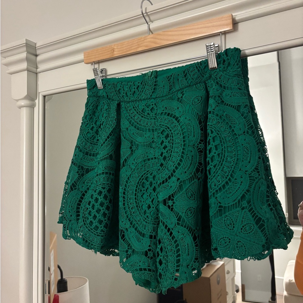 Source Unknown Green Lace High Waist Shorts